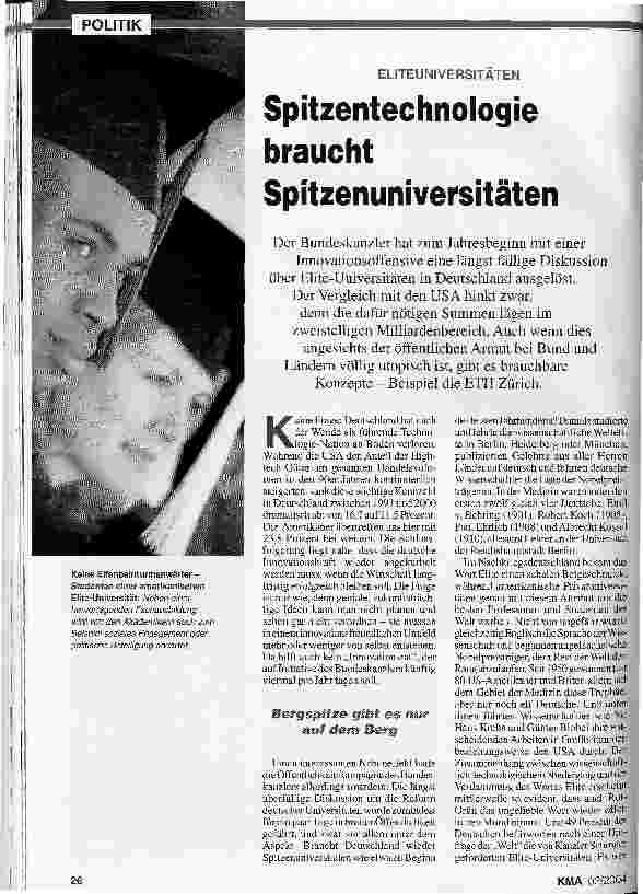 Vorschauseite 1: Spitzentechnologie braucht Spitzenuniversitäten Eliteuniversitäten