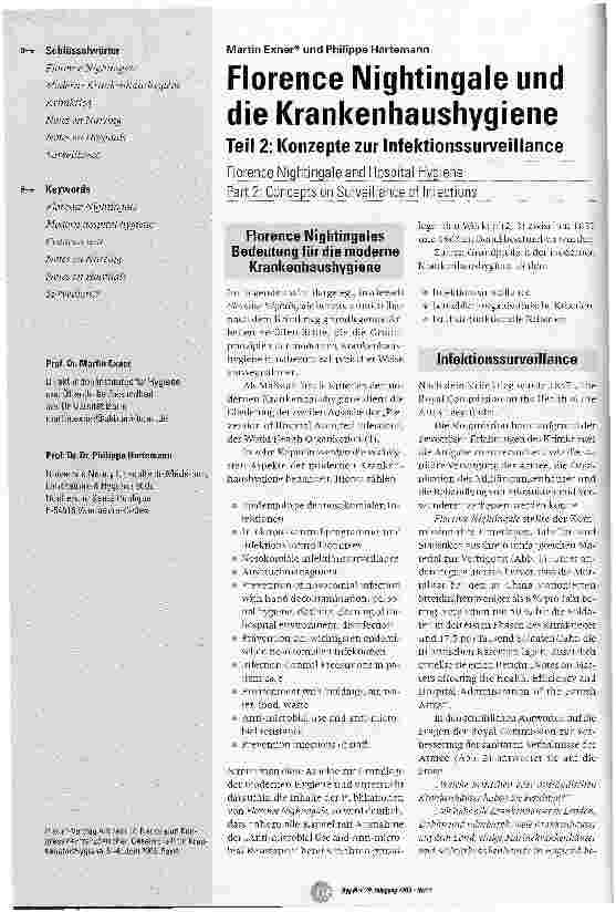 Vorschauseite 1: Florence Nightingale und die Krankenhaushygiene Teil 2: Konzepte zur Infektionssurveillance