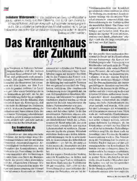 Vorschauseite 1: Das Krankenhaus der Zukunft Unlösbarer Widerspruch: Wirtschaftlichkeit und optimale Versorgung