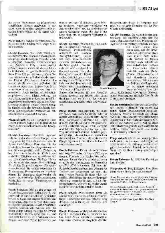 Vorschauseite 2: Zehn Jahre Agnes Karll-Stiftung für Pflegeforschung Pflege Aktuell sprach mit Renate Reimann und Christel Bienstein