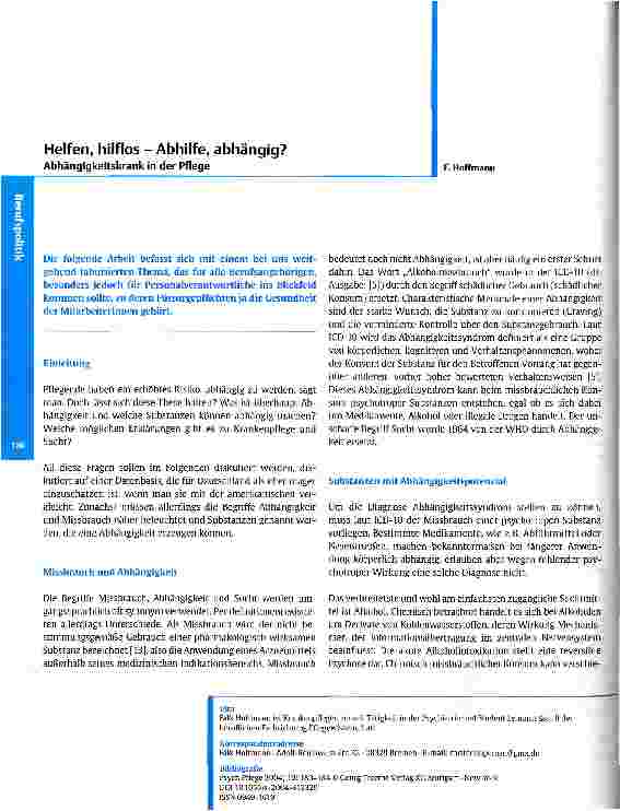 Vorschauseite 1: Helfen, hilflos - Abhilfe, abhängig?Abhängigkeitskrank in der Pflege
