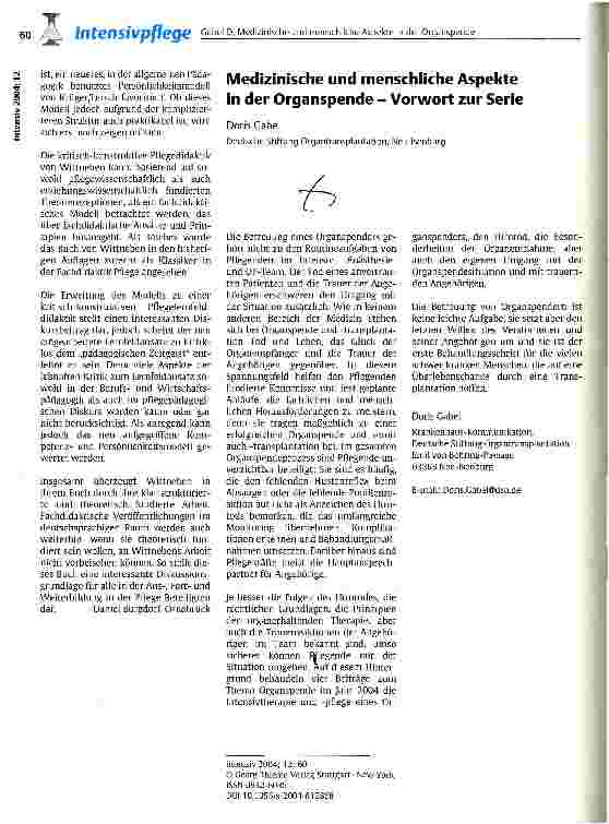 Vorschauseite 1: Medizinische und menschliche Aspekte in der Organspende Vorwort zur Serie