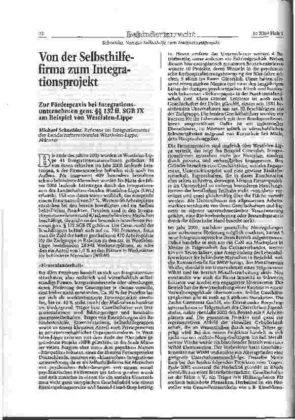 Vorschauseite 1: Von der Selbsthilfefirma zum IntegrationsprojektZur Förderpraxis bei Integrationsunternehmen gem. §§ 132 ff. SGB IX am Beispiel von Westfalen-Lippe