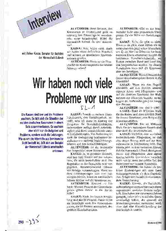 Vorschauseite 1: Wir haben noch viele Probleme vor uns Interview mit Volker Kaske, Senator für Soziales,Lübeck
