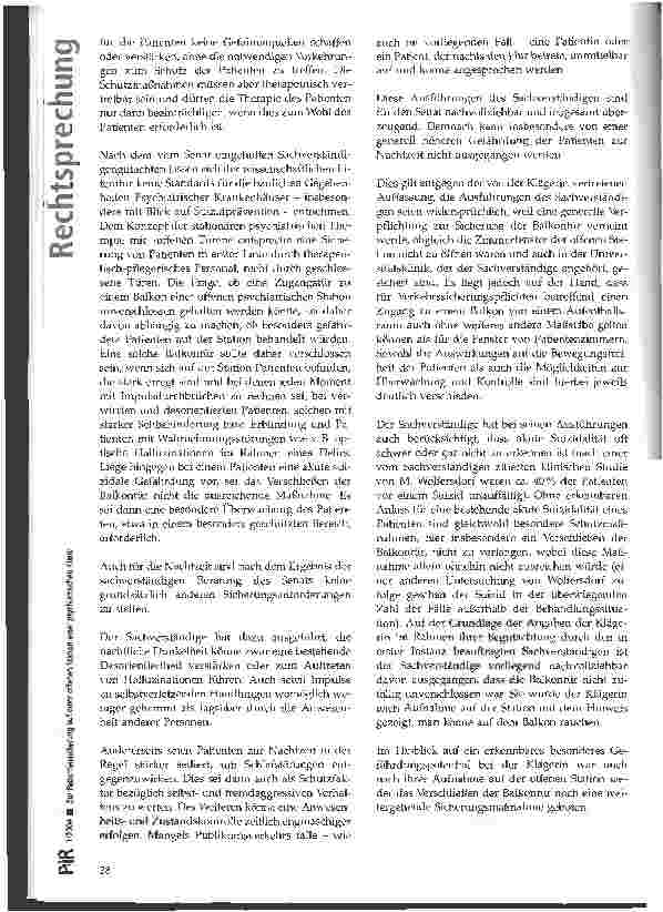 Vorschauseite 3: Zur Patientensicherung auf einer offenen Station einer psychiatrischen Klinik Pfälzisches OLG Zweibrücken, Urt. v. 26.03.2002