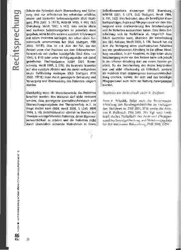 Vorschauseite 5: Zur Patientensicherung auf einer offenen Station einer psychiatrischen Klinik Pfälzisches OLG Zweibrücken, Urt. v. 26.03.2002