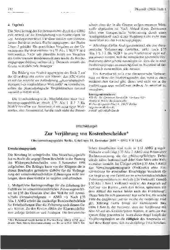 Vorschauseite 1: Zur Verjährung von Kostenbescheiden