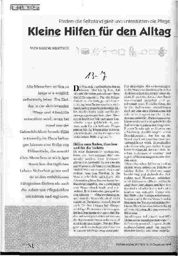 Vorschauseite 1: Kleine Hilfen für den Alltag Fördern die Selbständigkeit und unterstützen die Pfleger