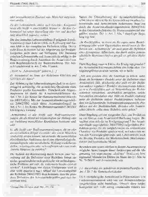Vorschauseite 2: Die Arzneimitteländerungsrichtlinie 2004/27/EG: Neue Impulse bei der Abgrenzung zwischen dual use Produkten und Arzneimitteln? (Teil 1)