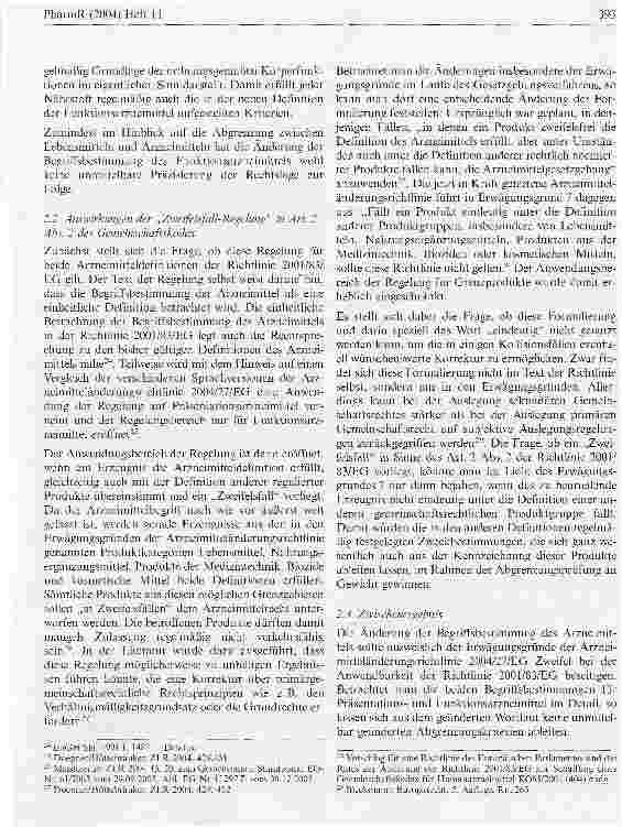 Vorschauseite 6: Die Arzneimitteländerungsrichtlinie 2004/27/EG: Neue Impulse bei der Abgrenzung zwischen dual use Produkten und Arzneimitteln? (Teil 1)