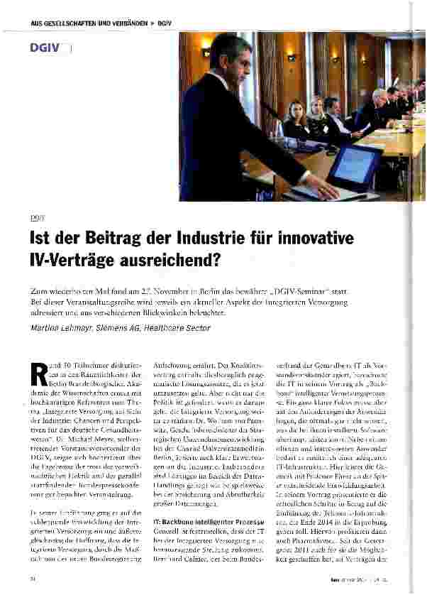 Vorschauseite 1: Ist der Beitrag der Industrie für innovative IV-Verträge ausreichend?