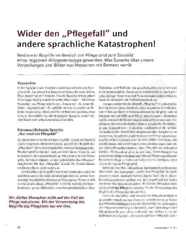 Vorschauseite 1: Wider den „Pflegefall und andere sprachliche Katastrophen!