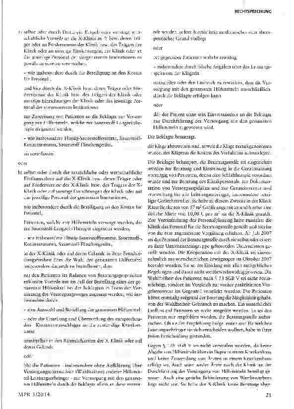 Vorschauseite 2: Wettbewerbsrechtliche Grenzen einer Kooperation zwischen Krankenhaus und Hilfsmittelversorger §§ 33 Abs. 6 S. 1,128 SGB V; § 7 Abs. 1 HWG; § 31a KHGG NRW; § 4 Nr. 1 UWG