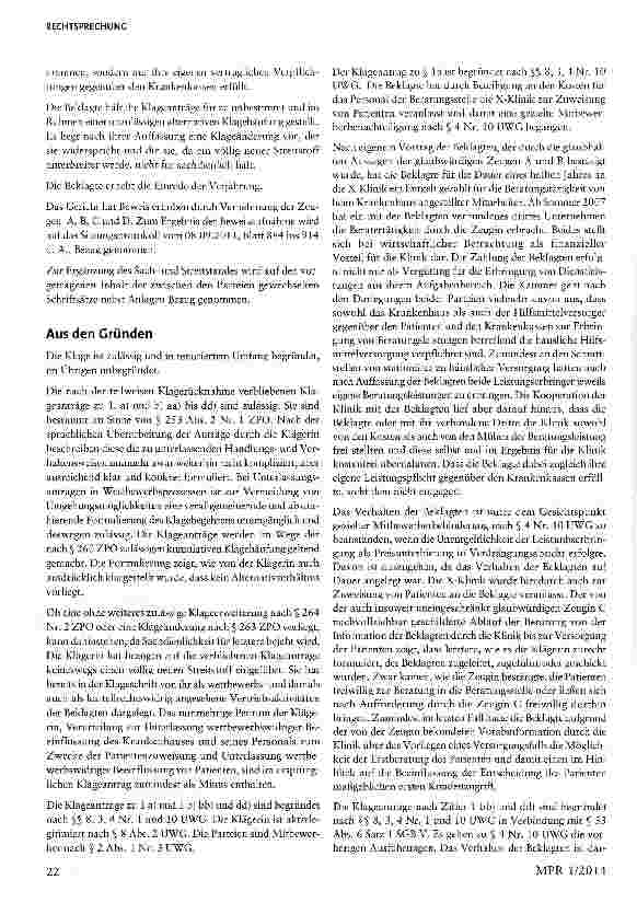 Vorschauseite 3: Wettbewerbsrechtliche Grenzen einer Kooperation zwischen Krankenhaus und Hilfsmittelversorger §§ 33 Abs. 6 S. 1,128 SGB V; § 7 Abs. 1 HWG; § 31a KHGG NRW; § 4 Nr. 1 UWG