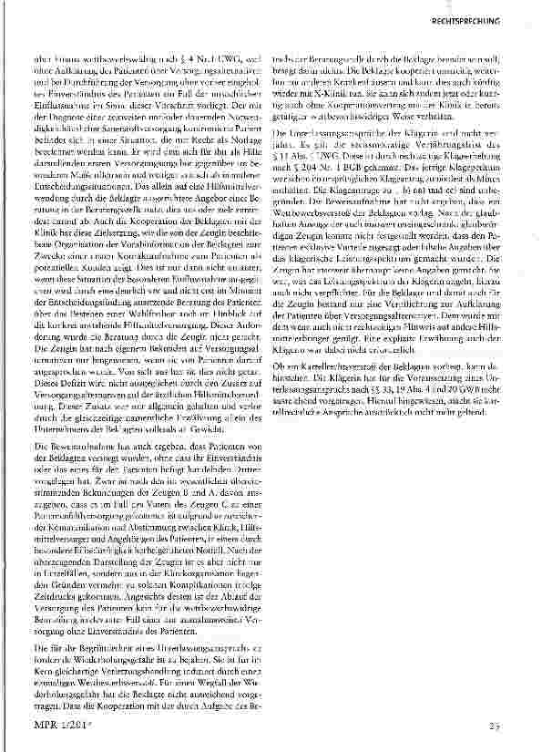 Vorschauseite 4: Wettbewerbsrechtliche Grenzen einer Kooperation zwischen Krankenhaus und Hilfsmittelversorger §§ 33 Abs. 6 S. 1,128 SGB V; § 7 Abs. 1 HWG; § 31a KHGG NRW; § 4 Nr. 1 UWG