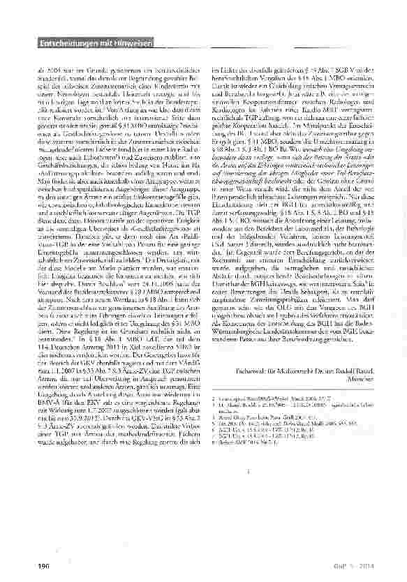Vorschauseite 2: Zulässiger Zusammenschluss zur gemeinsamen Ausübung des Arztberufs UWG §4 Nr. 11; Berufsordnung für Ärzte der Landesärztekammer Baden-Württemberg