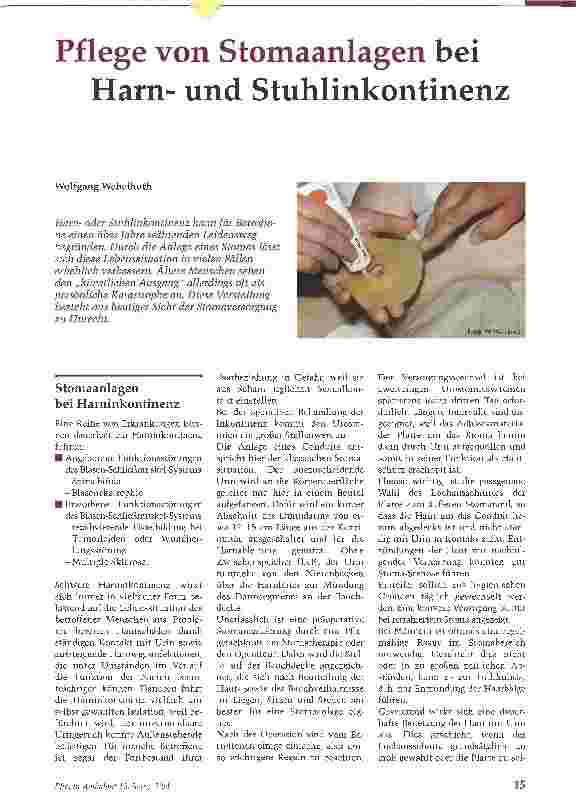 Vorschauseite 1: Pflege von Stomaanlagen bei Harnund Stuhlinkontinenz