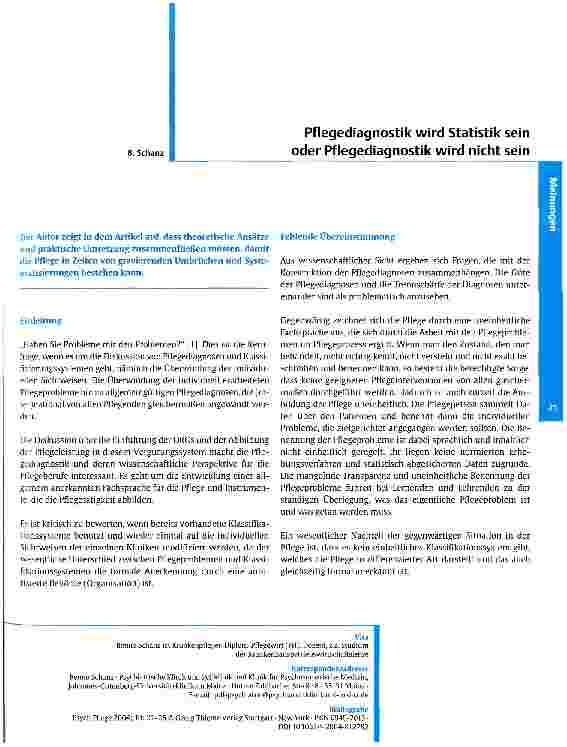 Vorschauseite 1: Pflegediagnostik wird Statistik sein oder Pflegediagnostik wird nicht sein