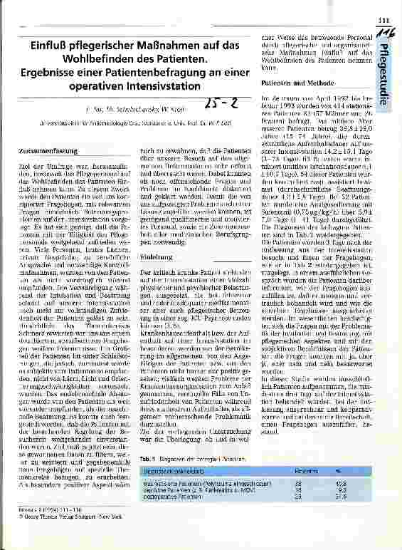 Vorschauseite 1: Einfluß pflegerischer Maßnahmen auf das Wohlbefinden des Patienten, Ergebnisse einer Patientenbefragung an einer operativen Intensivstation