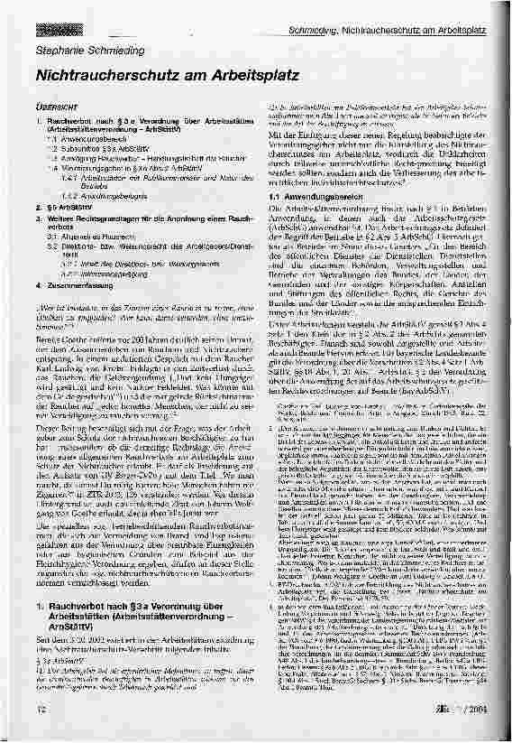 Vorschauseite 1: Nichtraucherschutz am Arbeitsplatz