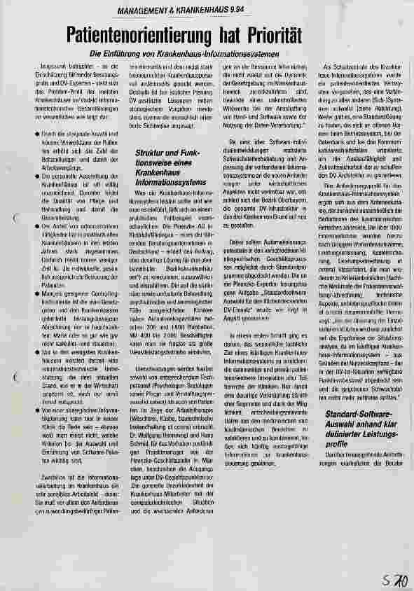 Vorschauseite 1: Patientenorientierung hat Priorität Die Einführung von Krankenhaus-Informationssystemen