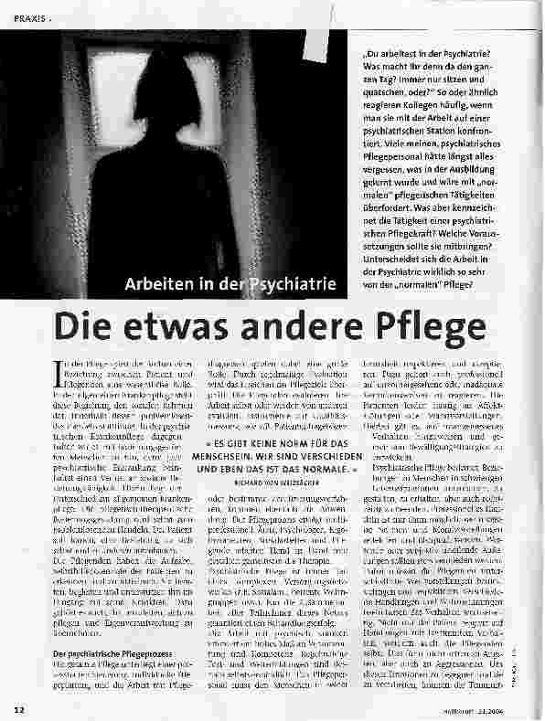 Vorschauseite 1: Die etwas andere Pflege. Arbeiten in der Psychiatrie