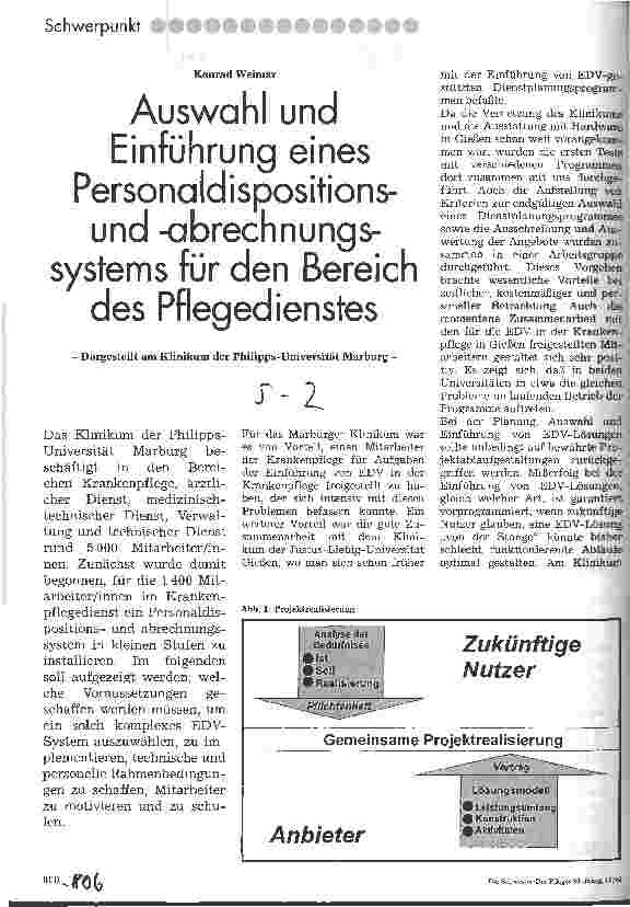 Vorschauseite 1: Auswahl und Einführung eines Personaldispositionsund -abrechnungssystems für den Bereich des Pflegedienstes Beispiel Marburg