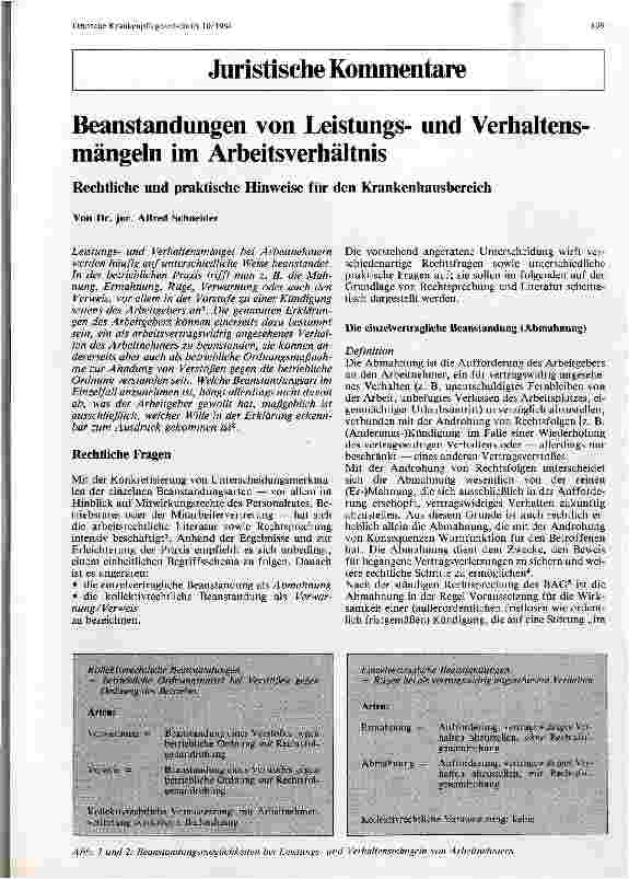 Vorschauseite 1: Beanstandungen von Leistungs-und Verhaltensmängel im Arbeitsverhältnis Rechtliche und praktische Hinweise für den Krankenhausbereich