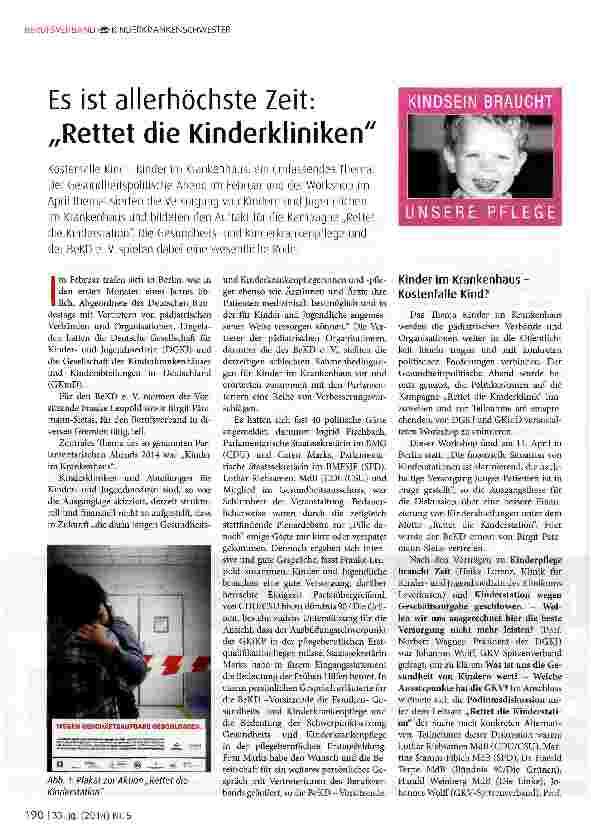 Vorschauseite 1: Es ist allerhöchste Zeit: „Rettet die Kinderkliniken