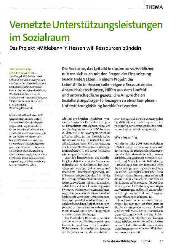 Vorschauseite 1: Vernetzte Unterstützungsleistungen im Sozialraum