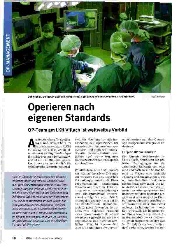Vorschauseite 1: Operieren nach eigenen StandardsOP-Team am LKH Villach ist weltweites Vorbild