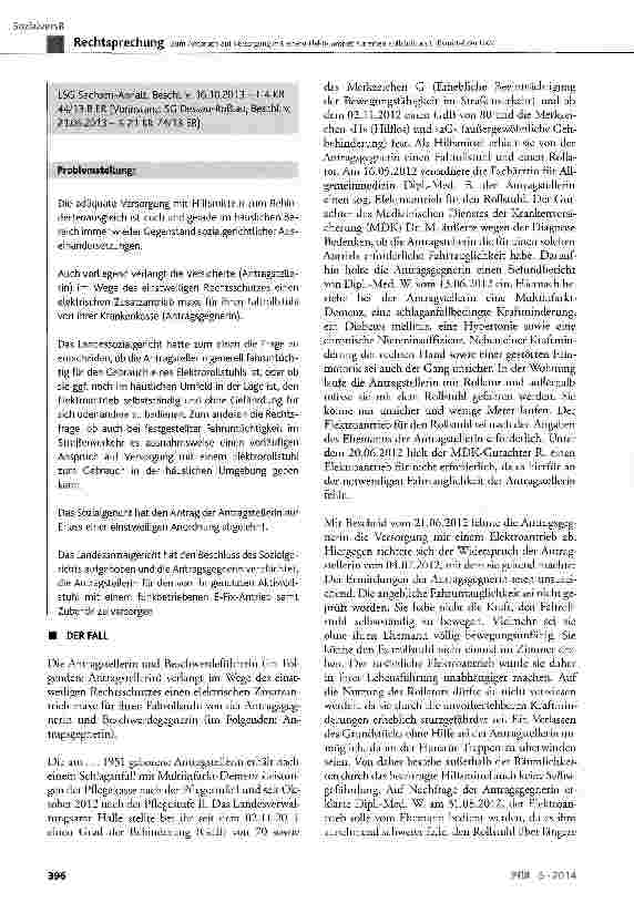 Vorschauseite 2: Zum Anspruch auf Versorgung mit einem Elektroantrieb für einen Rollstuhl als Hilfsmittel der GKV SGB V § 33 Abs. 1 Satz 1