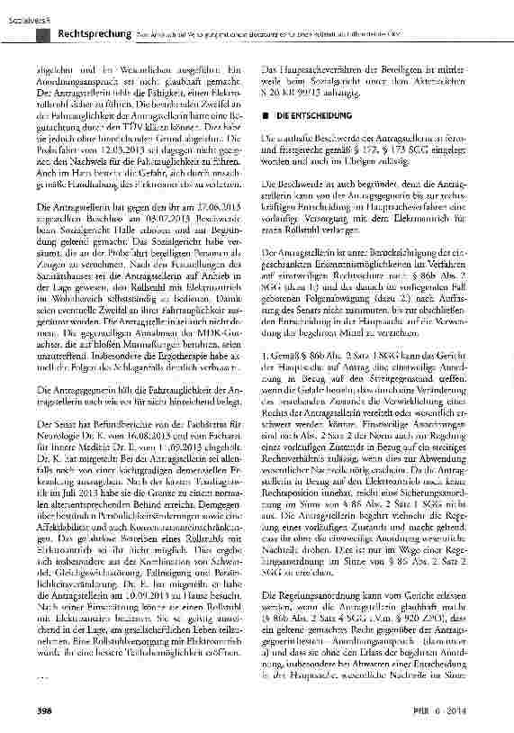 Vorschauseite 4: Zum Anspruch auf Versorgung mit einem Elektroantrieb für einen Rollstuhl als Hilfsmittel der GKV SGB V § 33 Abs. 1 Satz 1