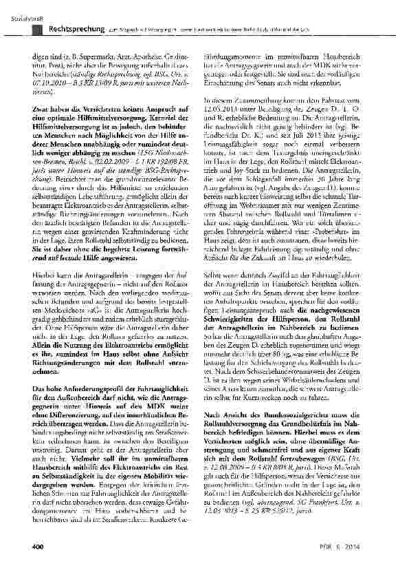 Vorschauseite 6: Zum Anspruch auf Versorgung mit einem Elektroantrieb für einen Rollstuhl als Hilfsmittel der GKV SGB V § 33 Abs. 1 Satz 1