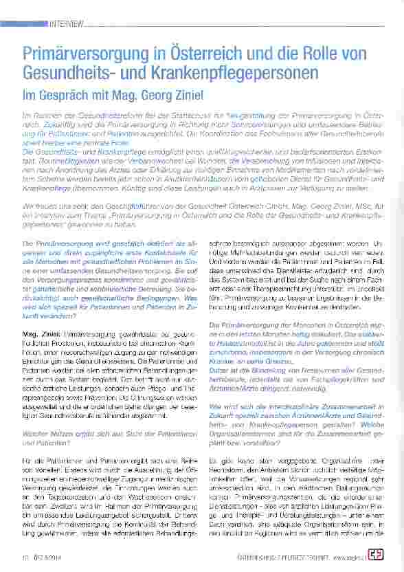 Vorschauseite 1: Primärversorgung in Österreich und die Rolle von Gesundheitsund Krankenpflegepersonen