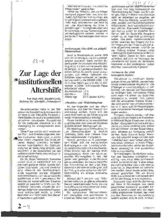 Vorschauseite 1: Zur Lage der institutionellen Altenhilfe
