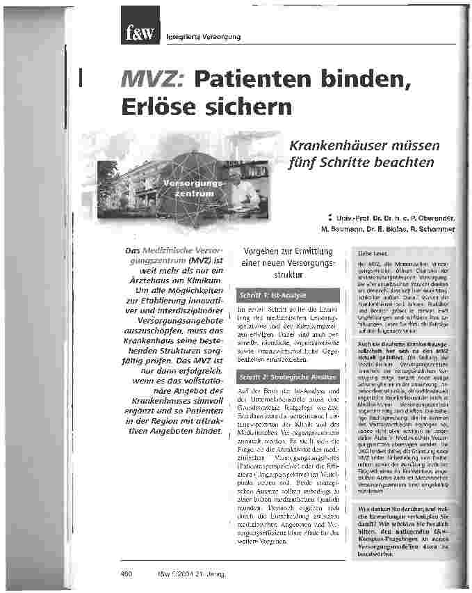 Vorschauseite 1: MVZ: Patienten binden. Erlöse sichernKrankenhäuser müssen fünf Schritte beachten