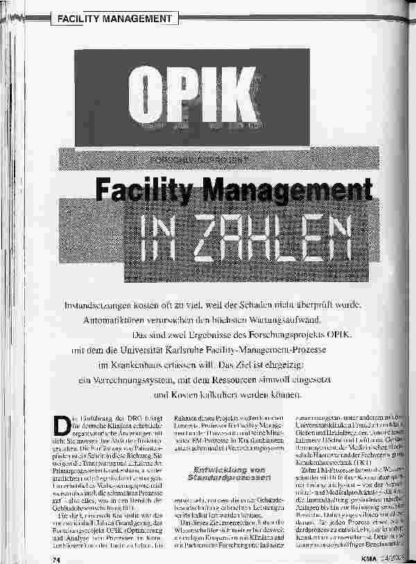 Vorschauseite 1: Forschungsprojekt: Facility Management in Zahlen