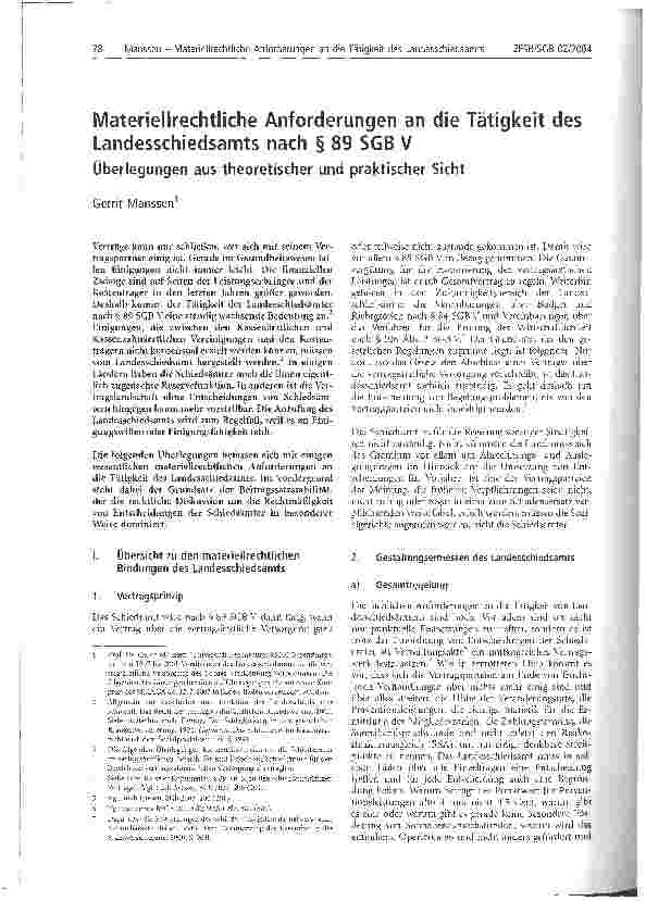 Vorschauseite 1: Materiellrechtliche Anforderungen an die Tätigkeit des Landesschiedsamts nach § 89 SGB V Überlegungen aus theoretischer und praktischer Sicht