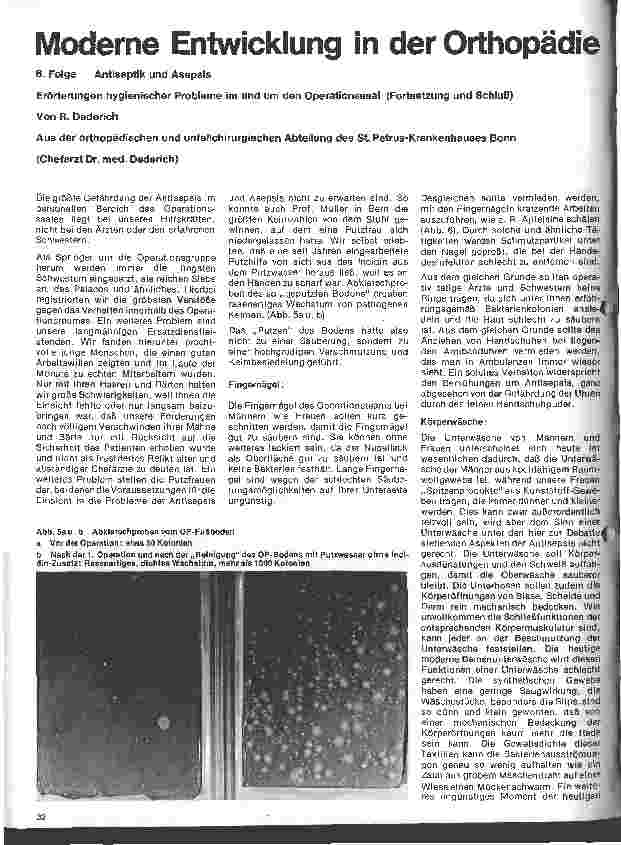 Vorschauseite 1: Moderne Entwicklung in der Orthopädie 6. Folge: Antiseptik und Asepsis