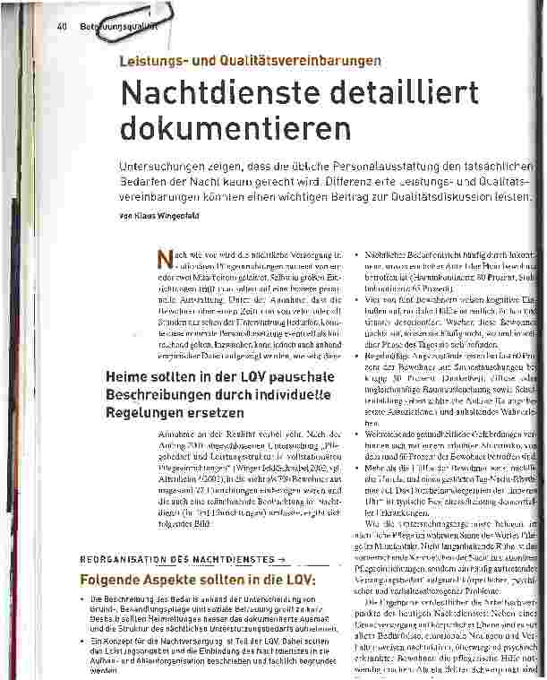 Vorschauseite 1: Nachtdienste detailliert dokumentierenLeistungsund Qualitätsvereinbarungen