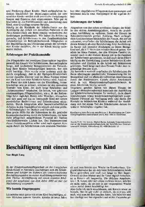 Vorschauseite 1: Beschäftigung mit einem bettlägerigen Kind