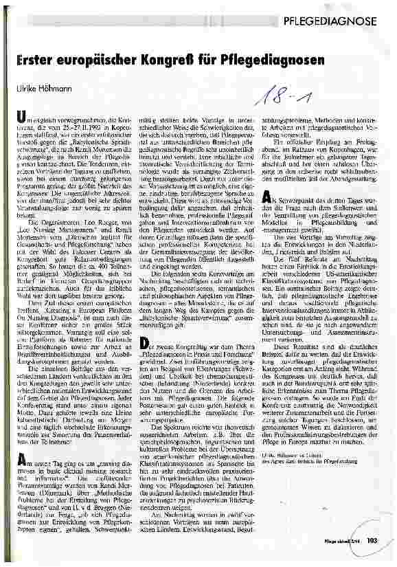Vorschauseite 1: Erster Europäischer Kongreß für Pflegediagnosen