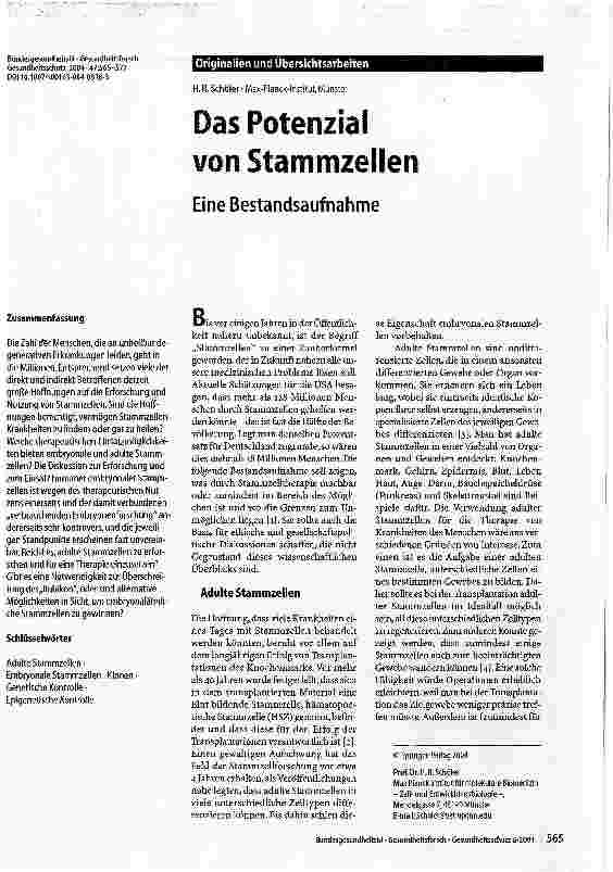 Vorschauseite 1: Das Potenzial von Stammzellen - Eine Bestandsaufnahme