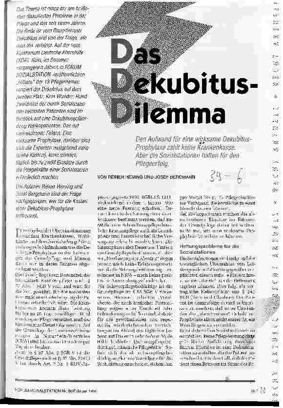 Vorschauseite 1: Das Dekubitus-Dilemma Den Aufwand für ... Dekubitusprophylaxe zahlt keine Krankenkasse. ...Sozialstationen haften für den Pflegeerfolg