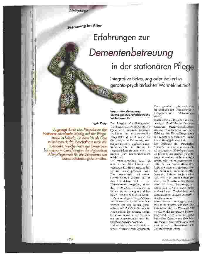 Vorschauseite 1: Erfahrungen zur Dementenbetreuung in der stationären Pflege