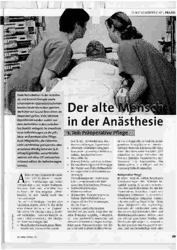 Vorschauseite 1: Der alte Mensch in der Anästhesie1. Teil: Präoperative Pflege