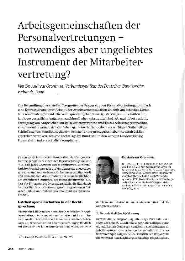 Vorschauseite 1: Arbeitsgemeinschaften der Personalvertretungen -notwendiges aber ungeliebtes Instrument der Mitarbeiter-vertretung?