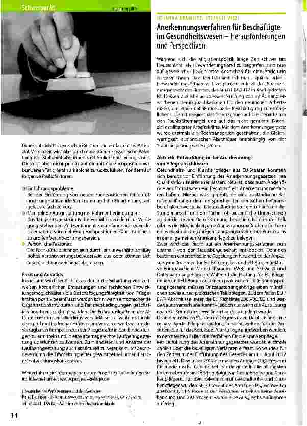 Vorschauseite 1: Anerkennungsverfahren für Beschäftigte im Gesundheitswesen - Herausforderungen und Perspektiven