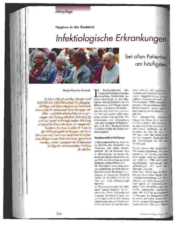 Vorschauseite 1: Infektiologische Erkrankungen bei alten Patienten am häufigsten Hygiene in der Geriatrie